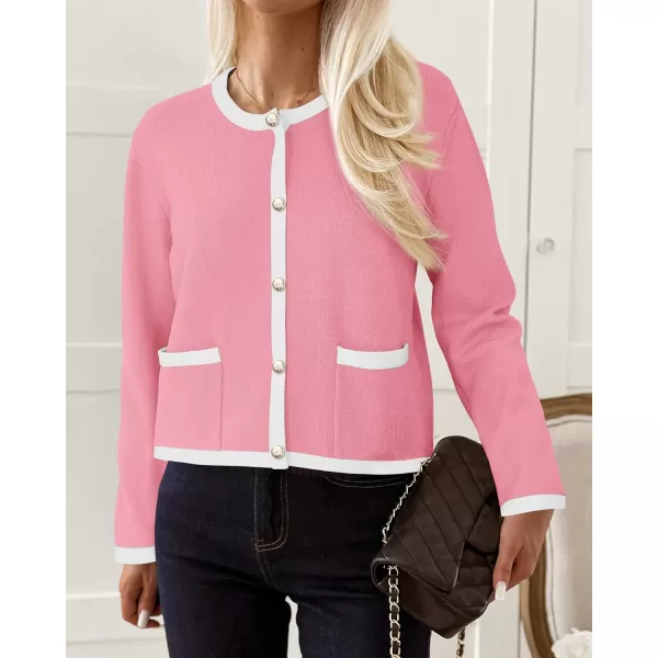 PRETTYGARDEN Womens Knit Cardigan Sweaters 2024 Fall Fashion Long Sleeve Button Down Shirts Tops BlousePink