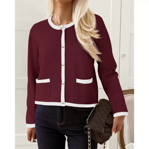 PRETTYGARDEN Womens Knit Cardigan Sweaters 2024 Fall Fashion Long Sleeve Button Down Shirts Tops BlouseWine Red