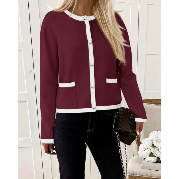 PRETTYGARDEN Womens Knit Cardigan Sweaters 2024 Fall Fashion Long Sleeve Button Down Shirts Tops BlouseWine Red