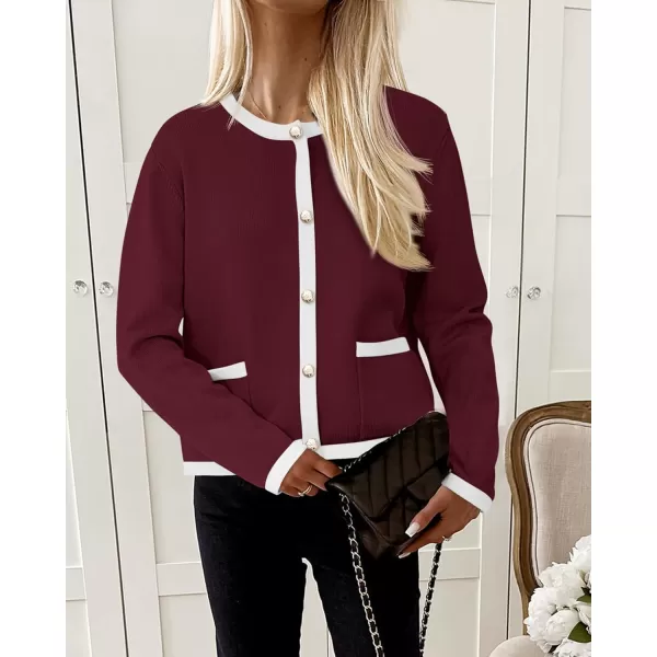 PRETTYGARDEN Womens Knit Cardigan Sweaters 2024 Fall Fashion Long Sleeve Button Down Shirts Tops BlouseWine Red