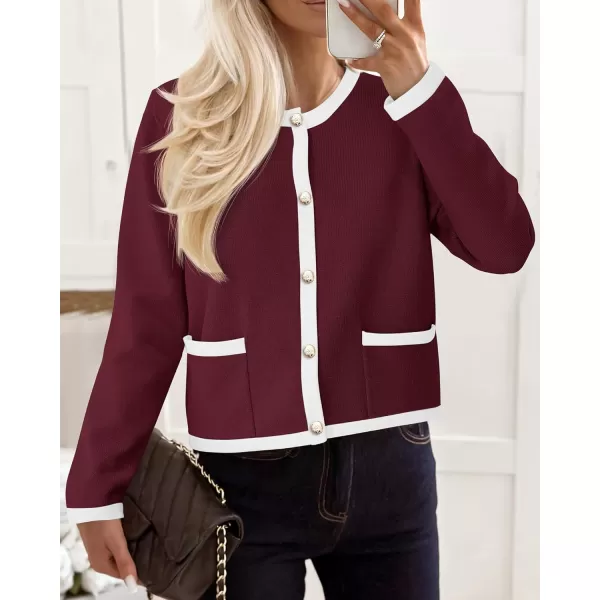 PRETTYGARDEN Womens Knit Cardigan Sweaters 2024 Fall Fashion Long Sleeve Button Down Shirts Tops BlouseWine Red