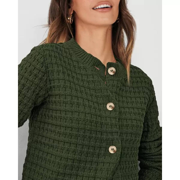PRETTYGARDEN Womens Knit Cardigan Sweaters Casual Long Sleeve Open Front Button Down Trendy Jackets OuterwearArmy Green