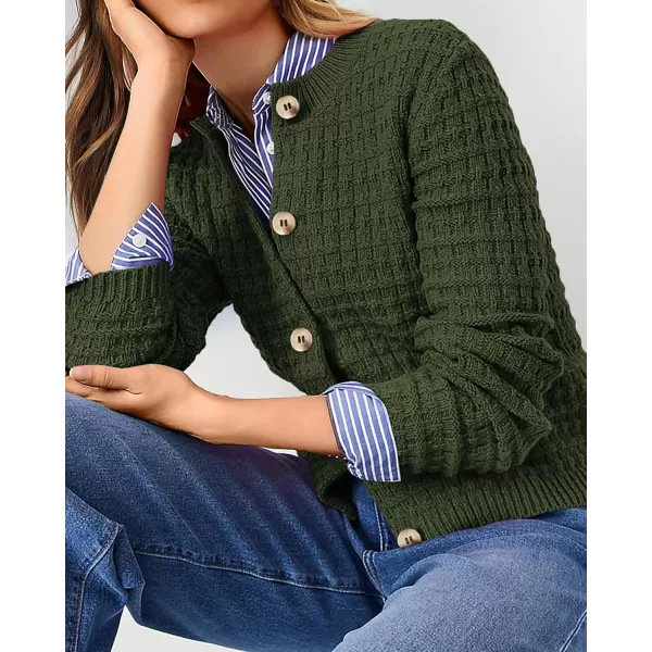 PRETTYGARDEN Womens Knit Cardigan Sweaters Casual Long Sleeve Open Front Button Down Trendy Jackets OuterwearArmy Green