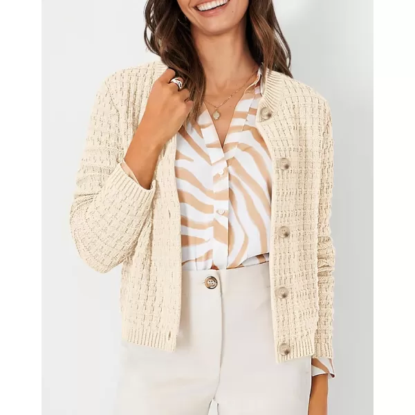 PRETTYGARDEN Womens Knit Cardigan Sweaters Casual Long Sleeve Open Front Button Down Trendy Jackets OuterwearBeige