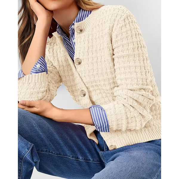 PRETTYGARDEN Womens Knit Cardigan Sweaters Casual Long Sleeve Open Front Button Down Trendy Jackets OuterwearBeige