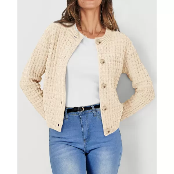 PRETTYGARDEN Womens Knit Cardigan Sweaters Casual Long Sleeve Open Front Button Down Trendy Jackets OuterwearBeige