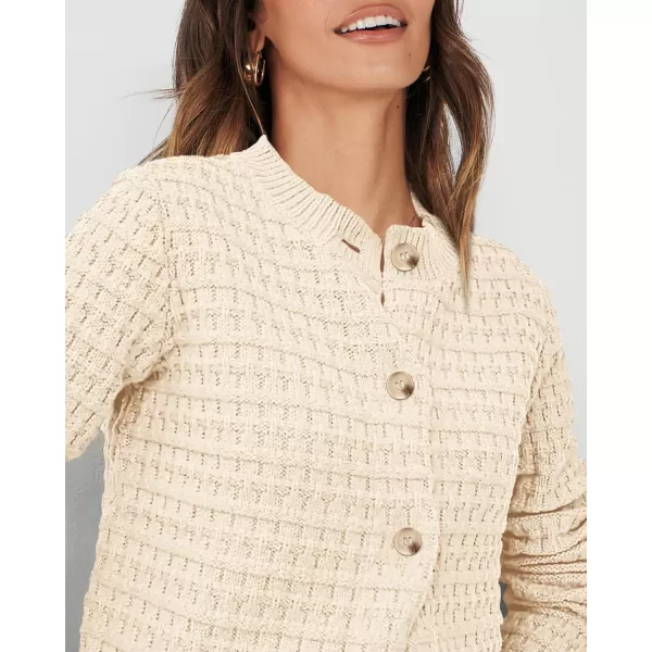 PRETTYGARDEN Womens Knit Cardigan Sweaters Casual Long Sleeve Open Front Button Down Trendy Jackets OuterwearBeige