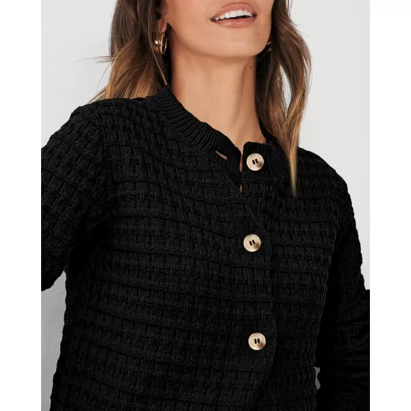PRETTYGARDEN Womens Knit Cardigan Sweaters Casual Long Sleeve Open Front Button Down Trendy Jackets OuterwearBlack