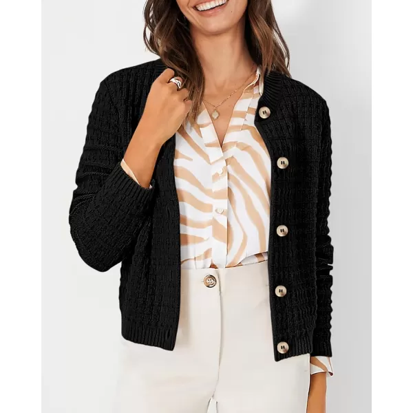 PRETTYGARDEN Womens Knit Cardigan Sweaters Casual Long Sleeve Open Front Button Down Trendy Jackets OuterwearBlack