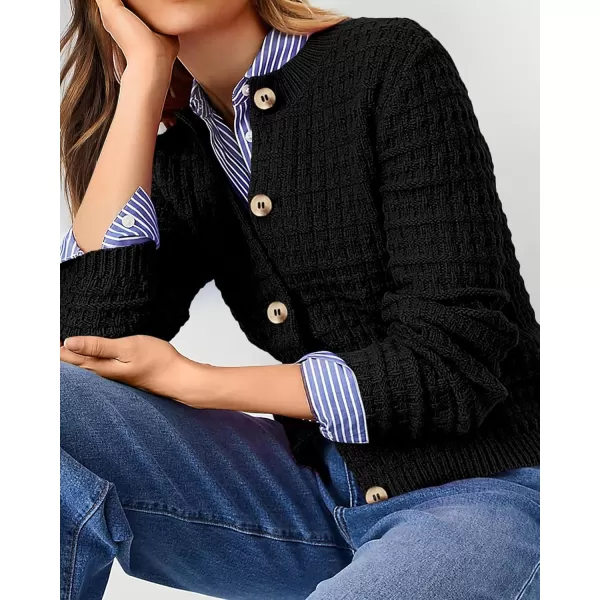PRETTYGARDEN Womens Knit Cardigan Sweaters Casual Long Sleeve Open Front Button Down Trendy Jackets OuterwearBlack