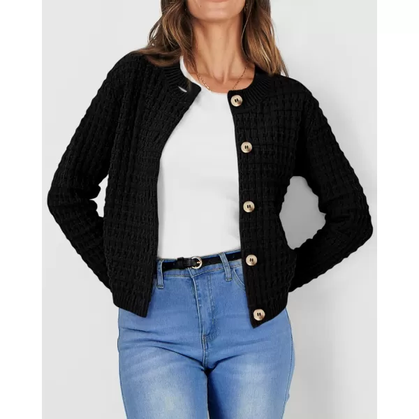 PRETTYGARDEN Womens Knit Cardigan Sweaters Casual Long Sleeve Open Front Button Down Trendy Jackets OuterwearBlack