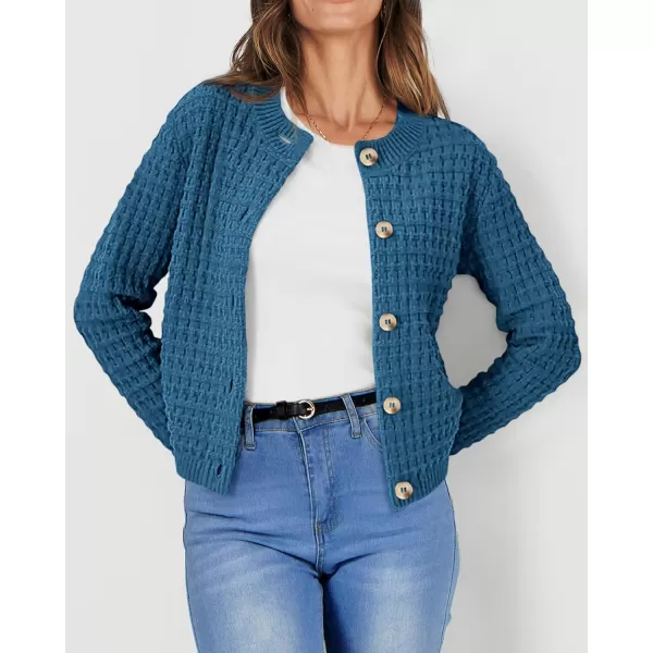 PRETTYGARDEN Womens Knit Cardigan Sweaters Casual Long Sleeve Open Front Button Down Trendy Jackets OuterwearBlue