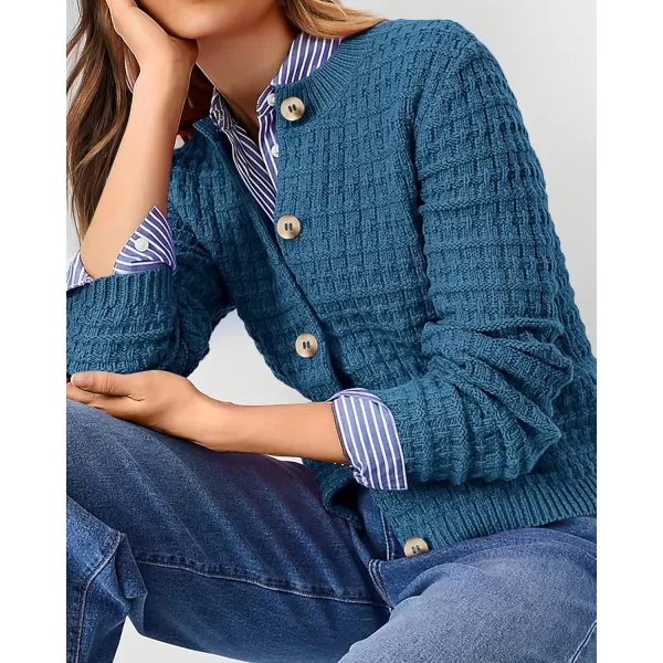 PRETTYGARDEN Womens Knit Cardigan Sweaters Casual Long Sleeve Open Front Button Down Trendy Jackets OuterwearBlue