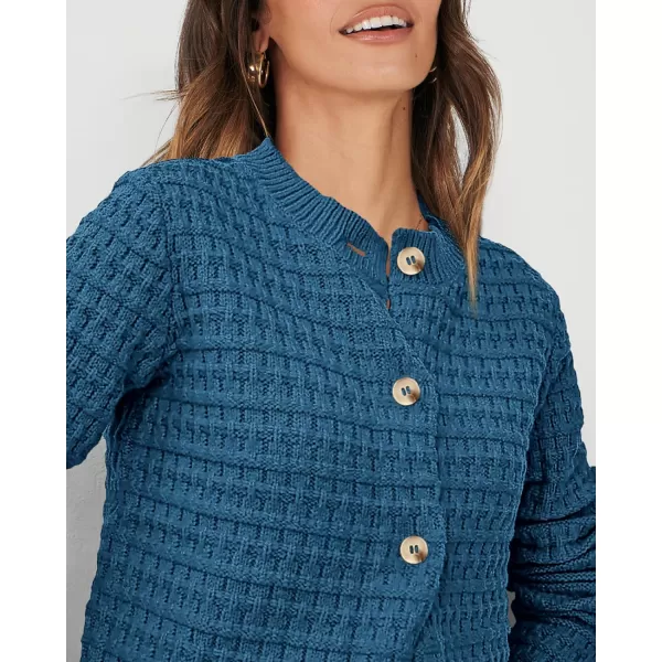 PRETTYGARDEN Womens Knit Cardigan Sweaters Casual Long Sleeve Open Front Button Down Trendy Jackets OuterwearBlue
