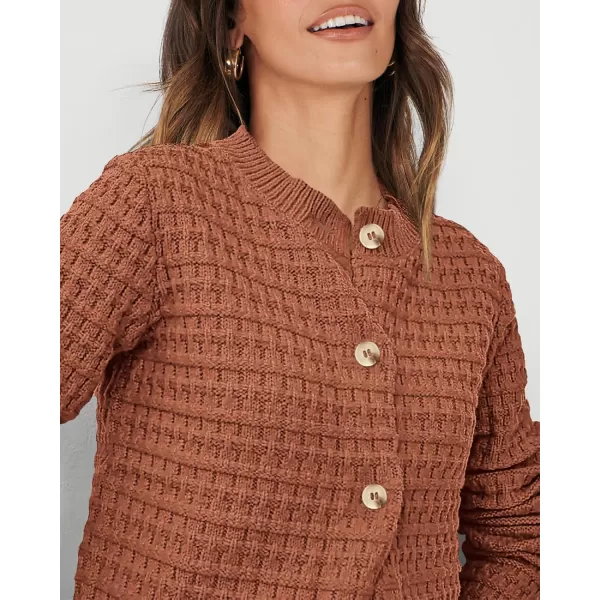 PRETTYGARDEN Womens Knit Cardigan Sweaters Casual Long Sleeve Open Front Button Down Trendy Jackets OuterwearBrown