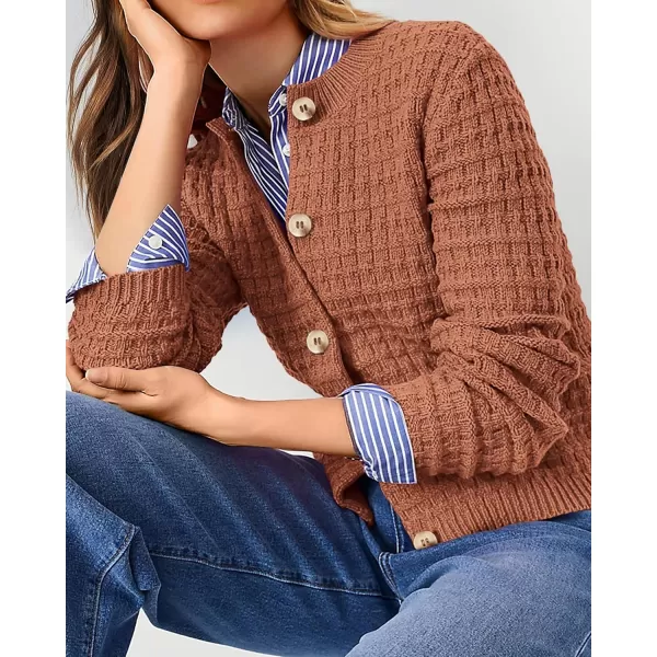 PRETTYGARDEN Womens Knit Cardigan Sweaters Casual Long Sleeve Open Front Button Down Trendy Jackets OuterwearBrown