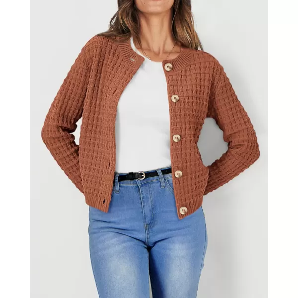 PRETTYGARDEN Womens Knit Cardigan Sweaters Casual Long Sleeve Open Front Button Down Trendy Jackets OuterwearBrown