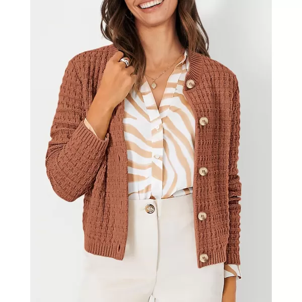 PRETTYGARDEN Womens Knit Cardigan Sweaters Casual Long Sleeve Open Front Button Down Trendy Jackets OuterwearBrown