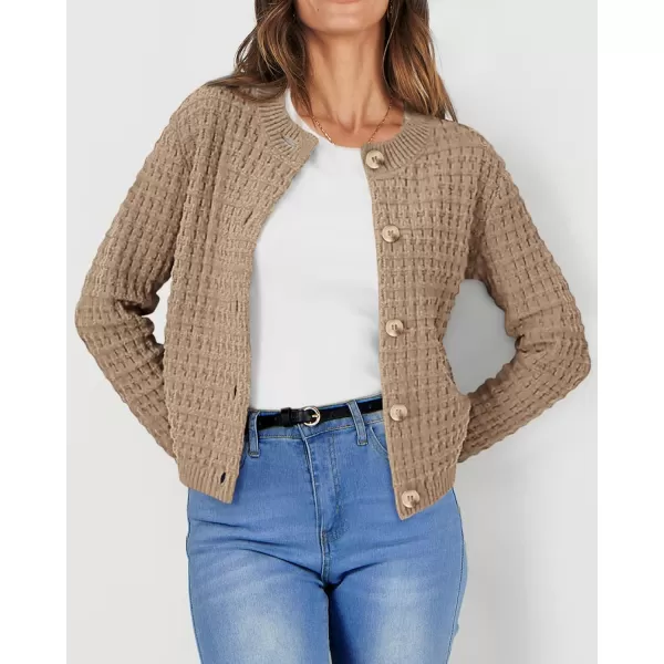 PRETTYGARDEN Womens Knit Cardigan Sweaters Casual Long Sleeve Open Front Button Down Trendy Jackets OuterwearCamel