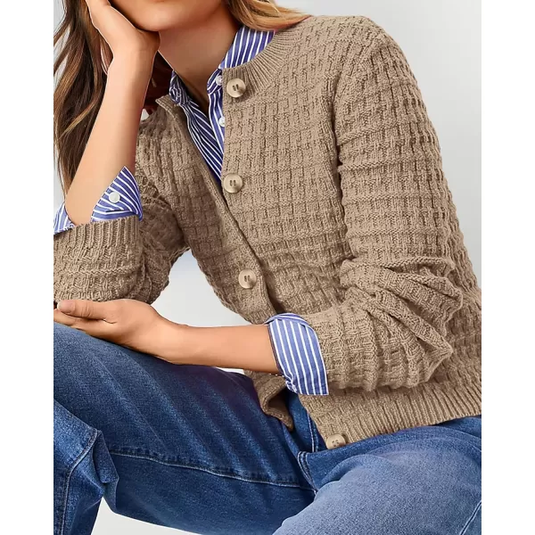 PRETTYGARDEN Womens Knit Cardigan Sweaters Casual Long Sleeve Open Front Button Down Trendy Jackets OuterwearCamel