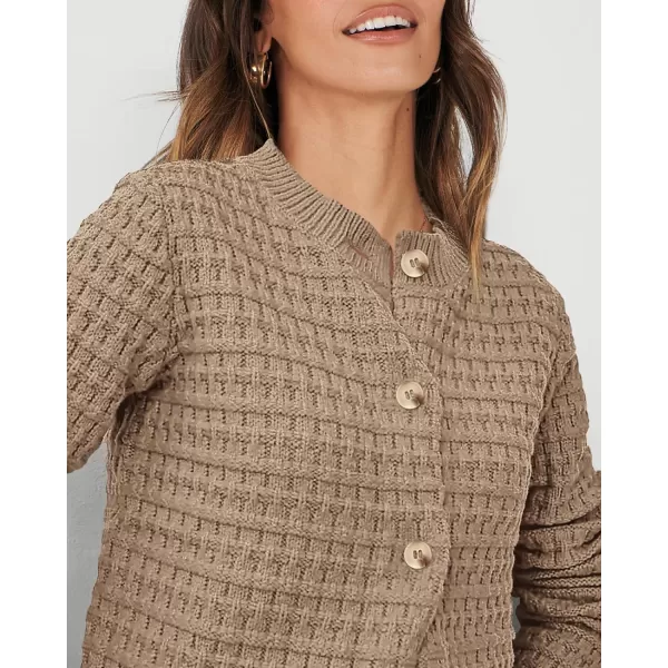 PRETTYGARDEN Womens Knit Cardigan Sweaters Casual Long Sleeve Open Front Button Down Trendy Jackets OuterwearCamel