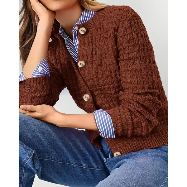 PRETTYGARDEN Womens Knit Cardigan Sweaters Casual Long Sleeve Open Front Button Down Trendy Jackets OuterwearCaramel
