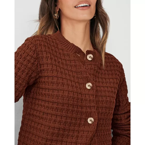 PRETTYGARDEN Womens Knit Cardigan Sweaters Casual Long Sleeve Open Front Button Down Trendy Jackets OuterwearCaramel