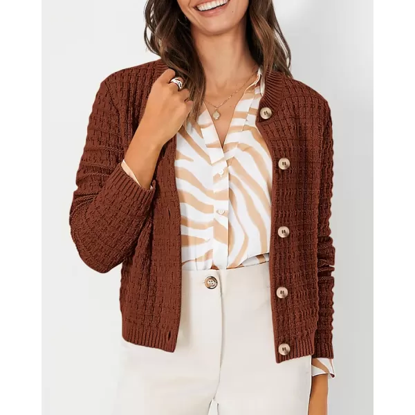PRETTYGARDEN Womens Knit Cardigan Sweaters Casual Long Sleeve Open Front Button Down Trendy Jackets OuterwearCaramel
