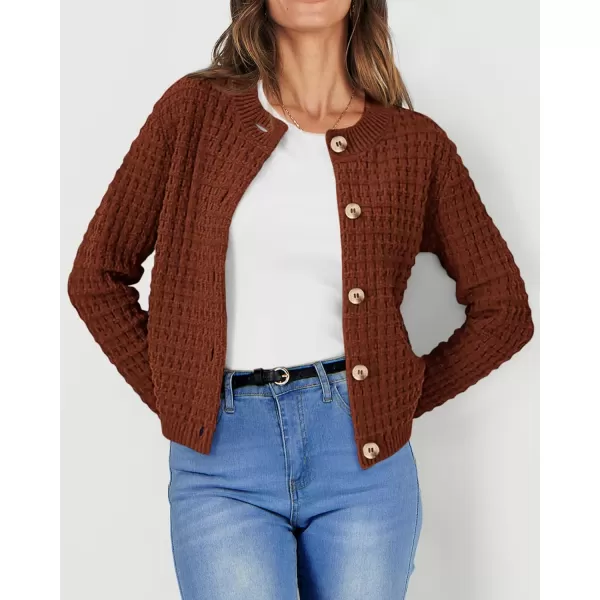 PRETTYGARDEN Womens Knit Cardigan Sweaters Casual Long Sleeve Open Front Button Down Trendy Jackets OuterwearCaramel