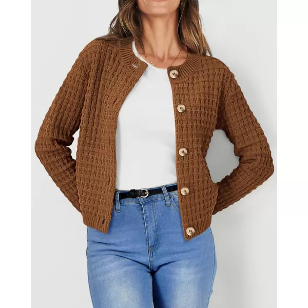 PRETTYGARDEN Womens Knit Cardigan Sweaters Casual Long Sleeve Open Front Button Down Trendy Jackets OuterwearCoffee