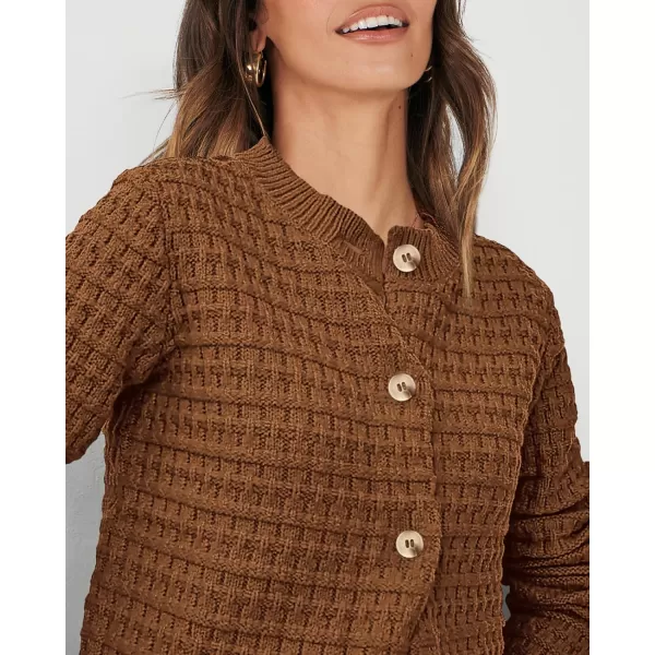 PRETTYGARDEN Womens Knit Cardigan Sweaters Casual Long Sleeve Open Front Button Down Trendy Jackets OuterwearCoffee
