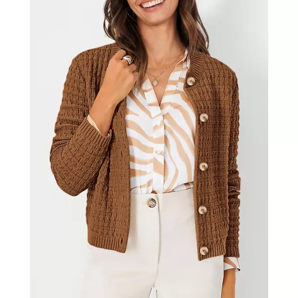 PRETTYGARDEN Womens Knit Cardigan Sweaters Casual Long Sleeve Open Front Button Down Trendy Jackets OuterwearCoffee