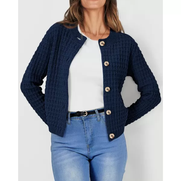 PRETTYGARDEN Womens Knit Cardigan Sweaters Casual Long Sleeve Open Front Button Down Trendy Jackets OuterwearDark Blue