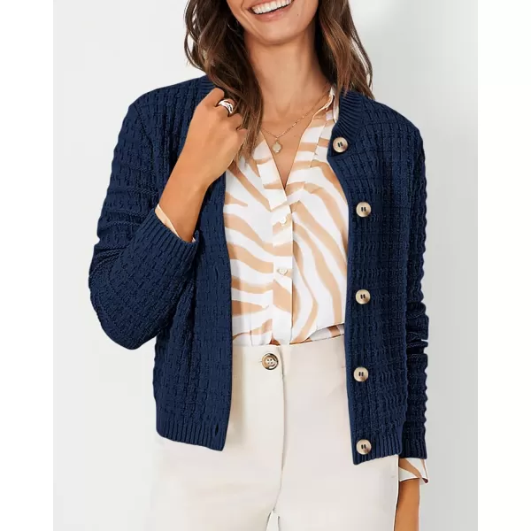 PRETTYGARDEN Womens Knit Cardigan Sweaters Casual Long Sleeve Open Front Button Down Trendy Jackets OuterwearDark Blue