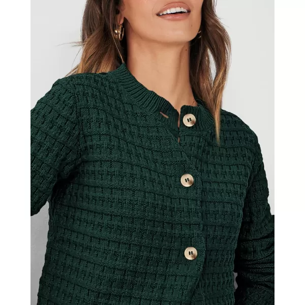 PRETTYGARDEN Womens Knit Cardigan Sweaters Casual Long Sleeve Open Front Button Down Trendy Jackets OuterwearDark Green