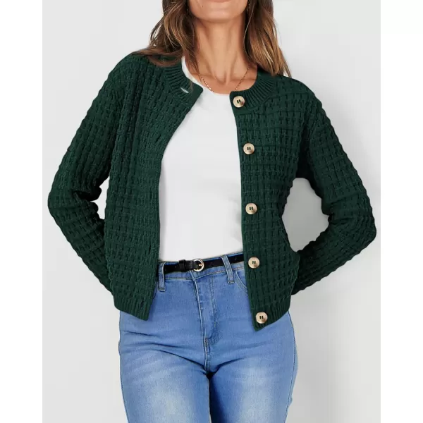 PRETTYGARDEN Womens Knit Cardigan Sweaters Casual Long Sleeve Open Front Button Down Trendy Jackets OuterwearDark Green