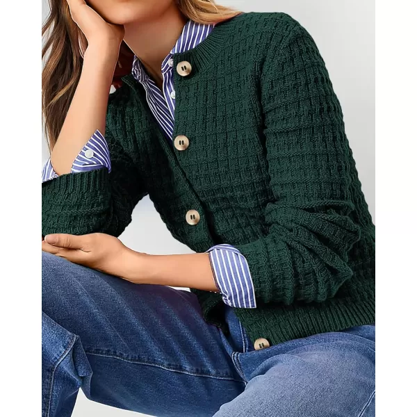 PRETTYGARDEN Womens Knit Cardigan Sweaters Casual Long Sleeve Open Front Button Down Trendy Jackets OuterwearDark Green