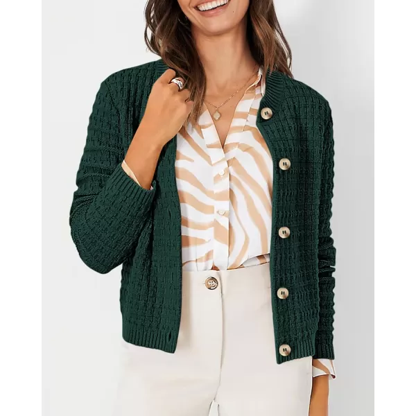 PRETTYGARDEN Womens Knit Cardigan Sweaters Casual Long Sleeve Open Front Button Down Trendy Jackets OuterwearDark Green