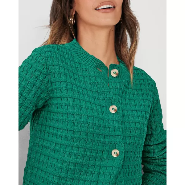 PRETTYGARDEN Womens Knit Cardigan Sweaters Casual Long Sleeve Open Front Button Down Trendy Jackets OuterwearGreen