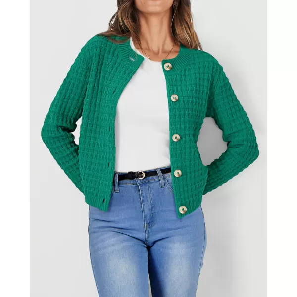 PRETTYGARDEN Womens Knit Cardigan Sweaters Casual Long Sleeve Open Front Button Down Trendy Jackets OuterwearGreen