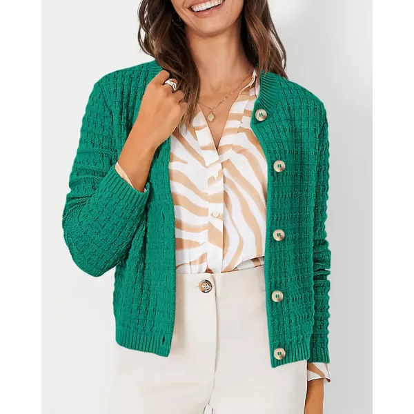 PRETTYGARDEN Womens Knit Cardigan Sweaters Casual Long Sleeve Open Front Button Down Trendy Jackets OuterwearGreen