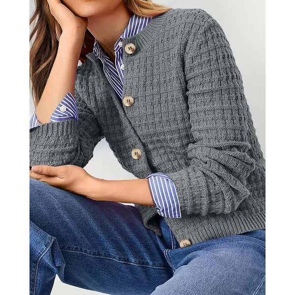 PRETTYGARDEN Womens Knit Cardigan Sweaters Casual Long Sleeve Open Front Button Down Trendy Jackets OuterwearGrey