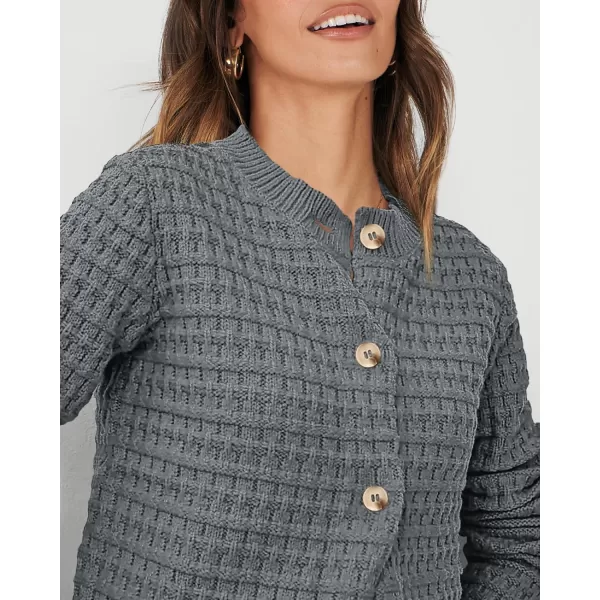 PRETTYGARDEN Womens Knit Cardigan Sweaters Casual Long Sleeve Open Front Button Down Trendy Jackets OuterwearGrey