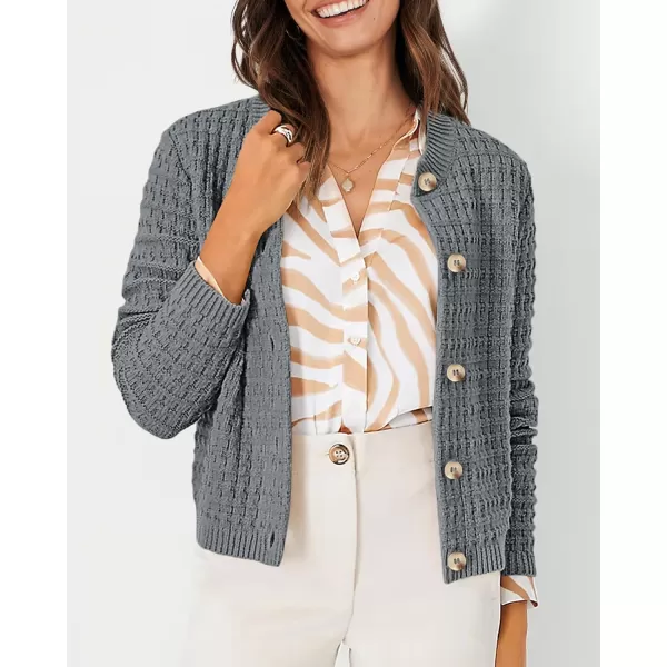 PRETTYGARDEN Womens Knit Cardigan Sweaters Casual Long Sleeve Open Front Button Down Trendy Jackets OuterwearGrey