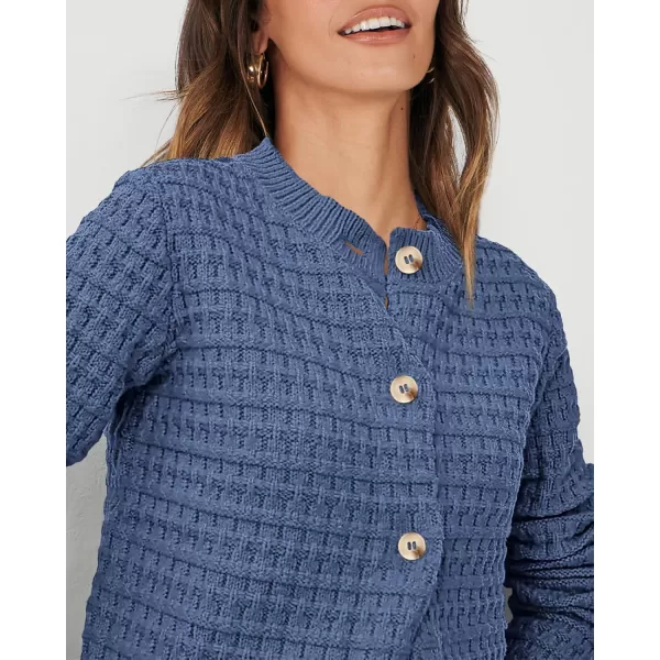 PRETTYGARDEN Womens Knit Cardigan Sweaters Casual Long Sleeve Open Front Button Down Trendy Jackets OuterwearGrey Blue