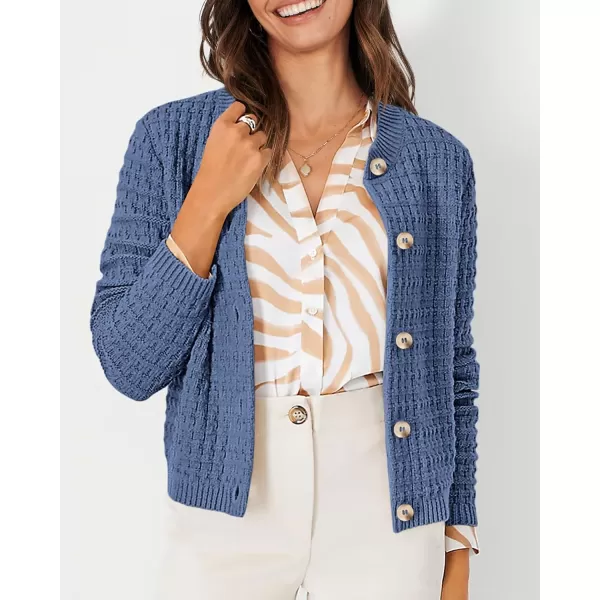 PRETTYGARDEN Womens Knit Cardigan Sweaters Casual Long Sleeve Open Front Button Down Trendy Jackets OuterwearGrey Blue