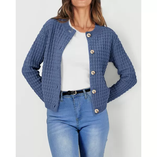 PRETTYGARDEN Womens Knit Cardigan Sweaters Casual Long Sleeve Open Front Button Down Trendy Jackets OuterwearGrey Blue