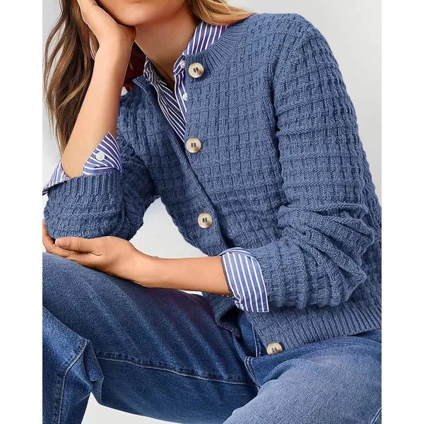 PRETTYGARDEN Womens Knit Cardigan Sweaters Casual Long Sleeve Open Front Button Down Trendy Jackets OuterwearGrey Blue
