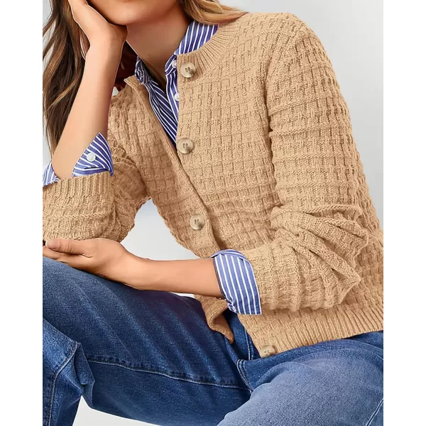 PRETTYGARDEN Womens Knit Cardigan Sweaters Casual Long Sleeve Open Front Button Down Trendy Jackets OuterwearKhaki
