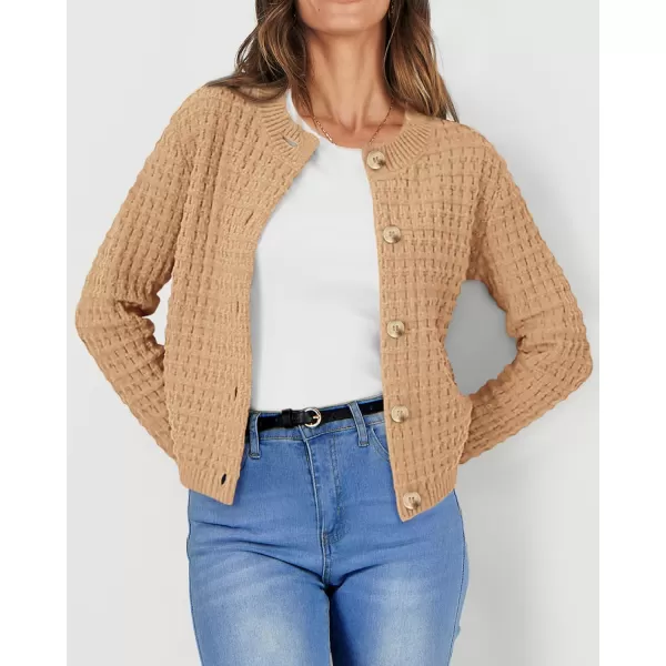 PRETTYGARDEN Womens Knit Cardigan Sweaters Casual Long Sleeve Open Front Button Down Trendy Jackets OuterwearKhaki
